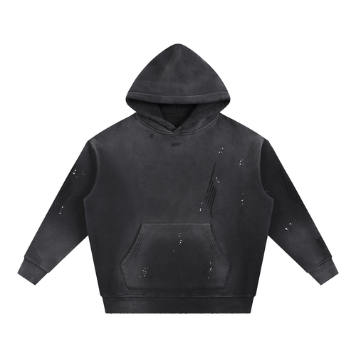 Vintage Washed Frayed Fleece Hoodie